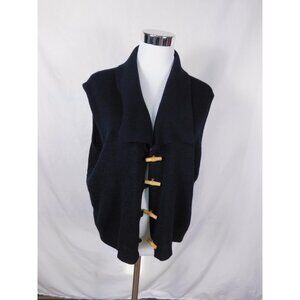 Carly B Black Toggle Sweater Vest L - Shawl Collar Knit USA Made - Excellent